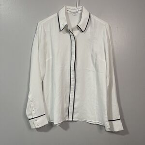 Express Woman's Small Portofino Black Pipe Trim Button Up Blouse